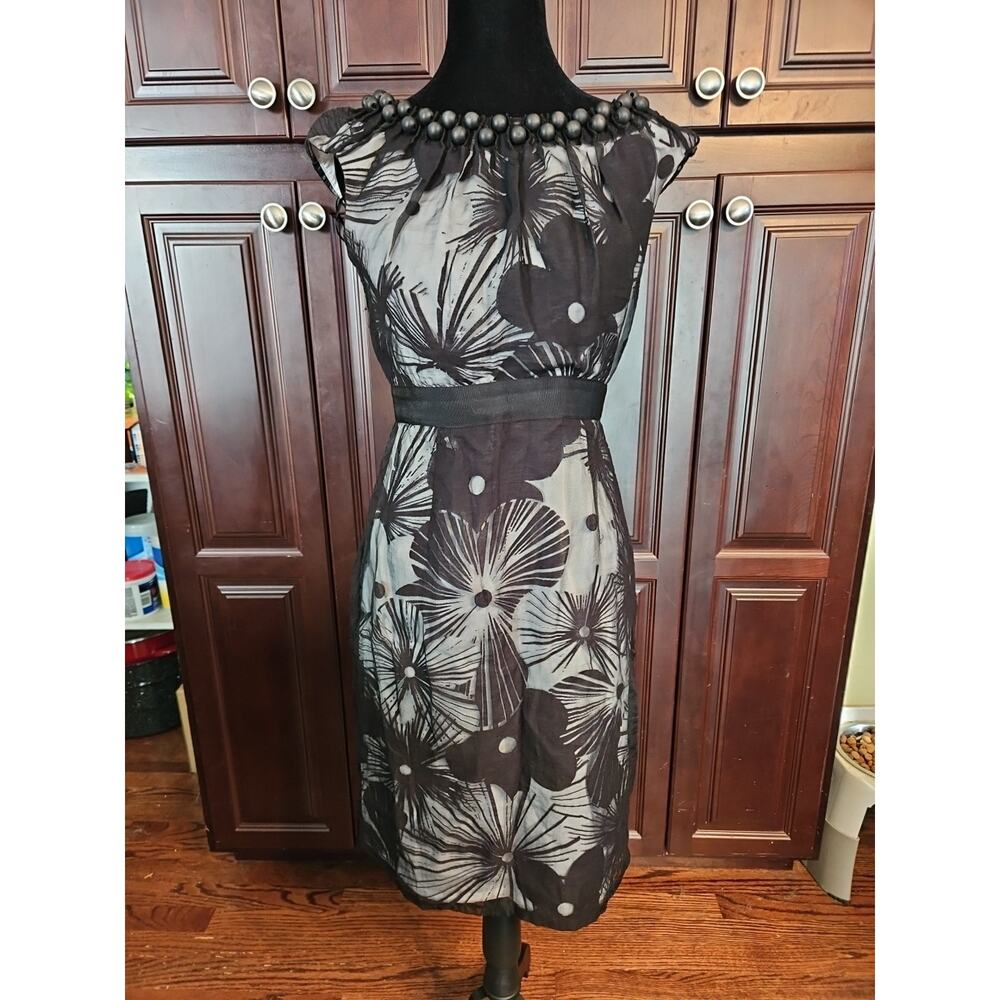 Jessica Simpson Black White Beaded Collar Dress 2 Lined Floral